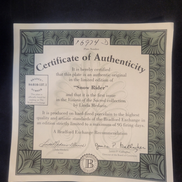 VTG Bradford Exchange 1993 "Snow Rider" limited ed. Collection plate w/certific. - Picture 13 of 13